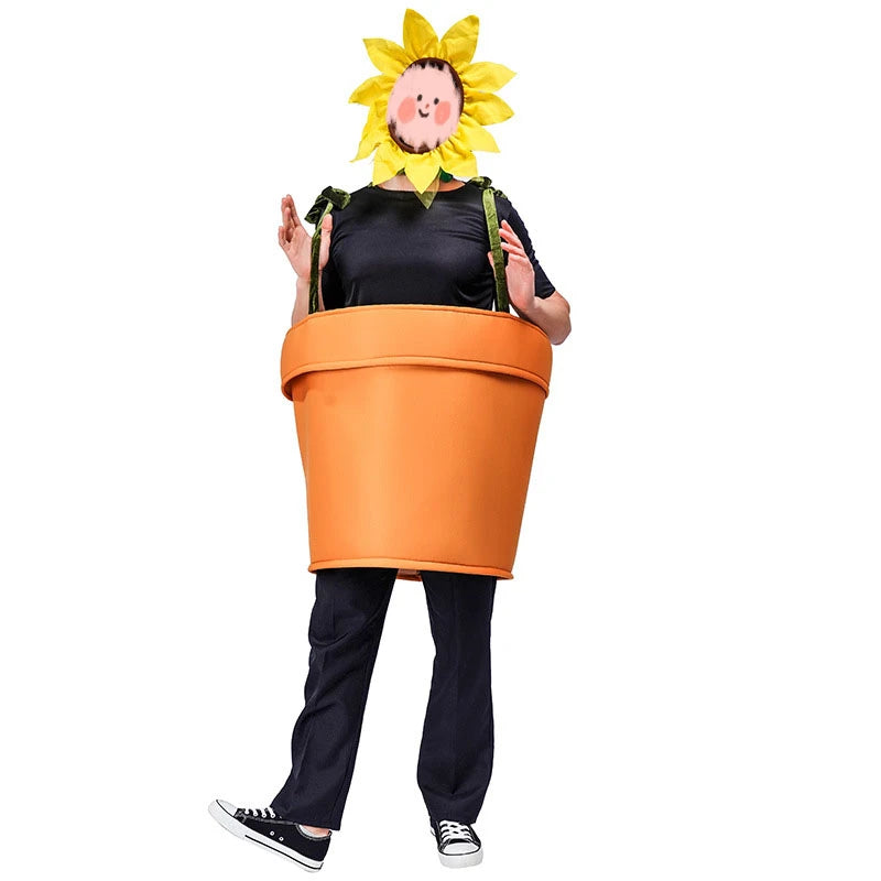 Halloween Flower Pot Costume Sunflower Costume with Headpiece for Adults Kids Cosplay Women Garden Theme Party Sunflower