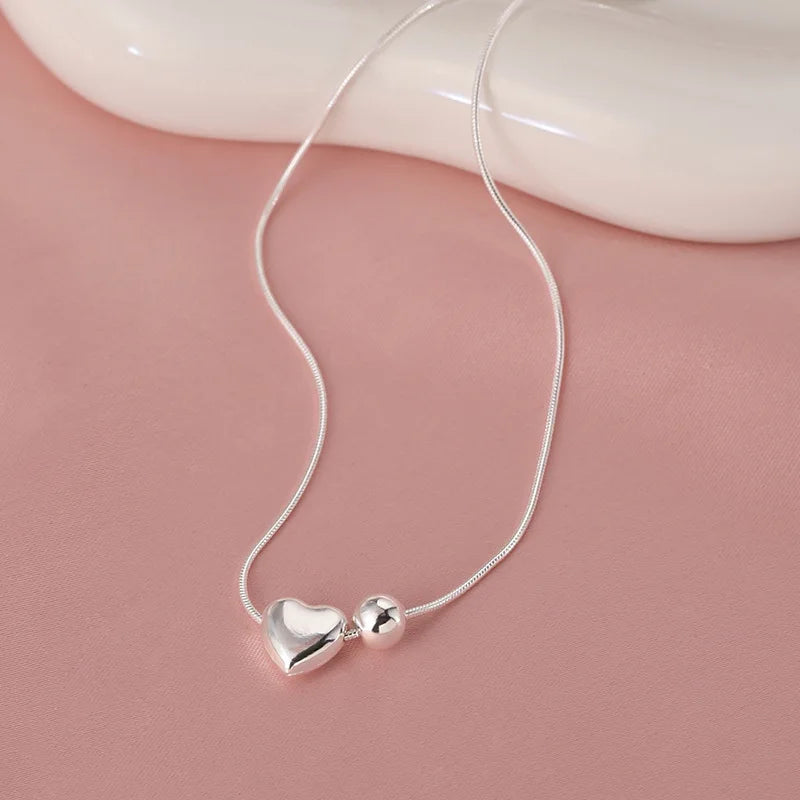 925 Sterling Silver Necklace Simple Heart Love Ball Elegant Geometric for Women Girl Jewelry Gift Dropshipping Wholesale - Lootquake