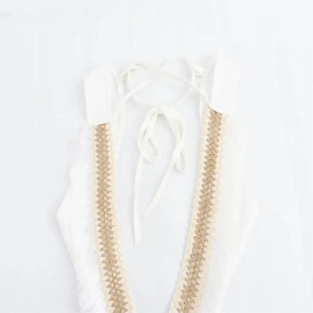 2024 Summer Beach Party Robes Women Fashion Deep V Neck Sleevelss See Through Dresses Sexy Printed Tassels Patchwork Long Dress - Lootquake