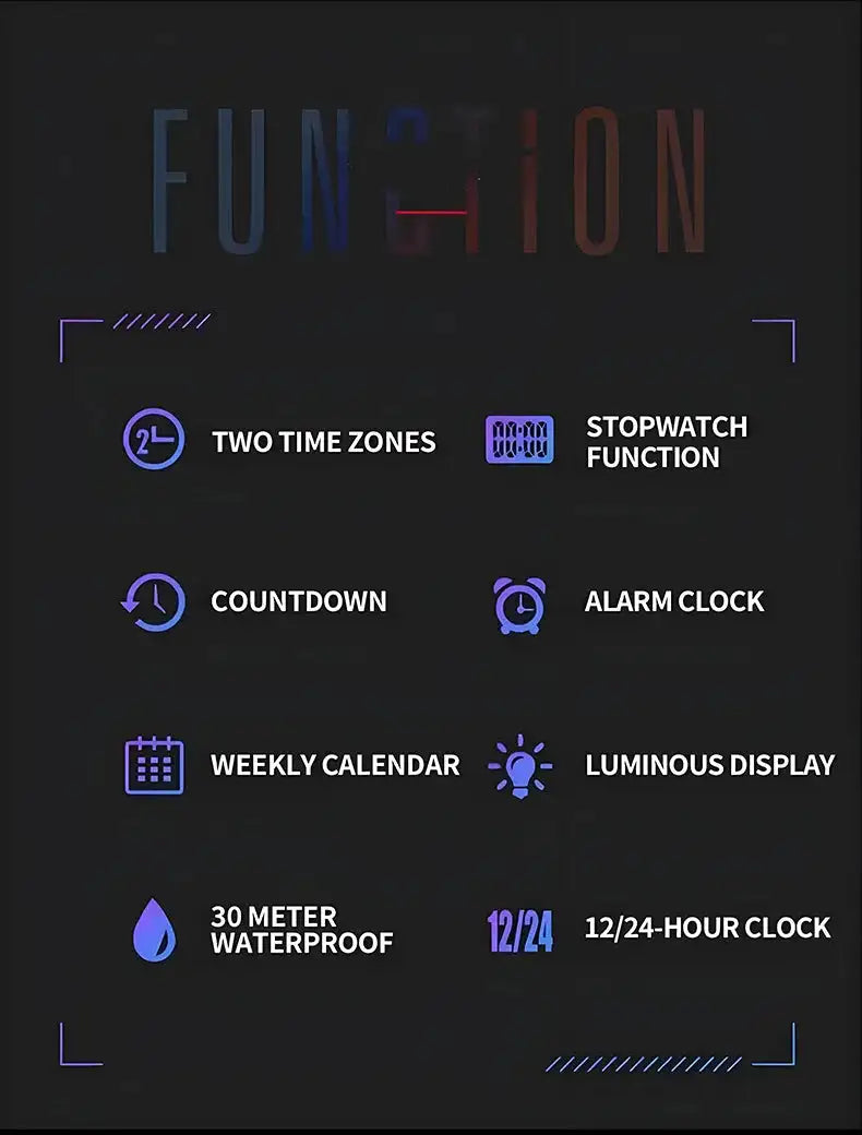 Men's Watch Business Sports Multifunctional Alarm Clock Waterproof Silicone Strap Male Student Fashion Electronic Wristwatches - Lootquake