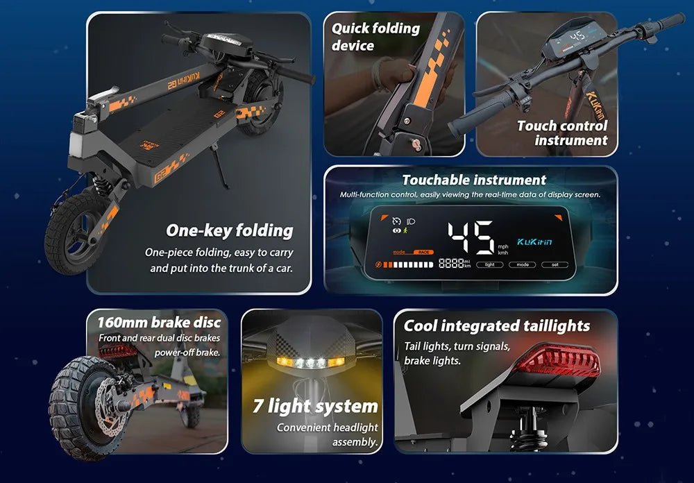 KuKirin G2 Folding Electric Scooter 800W Brushless Motor 10 Inch Vacuum Off-Road Tire EScooter 48V 15AH Battery Max Speed 45km/h