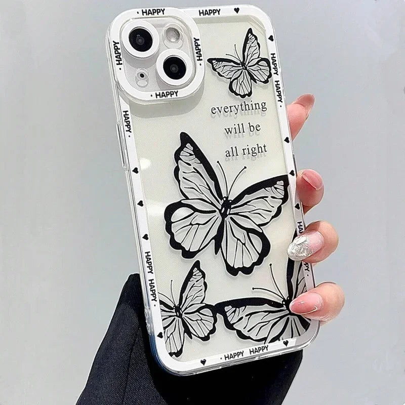 Bonita funda para teléfono con estampado de mariposas rosas