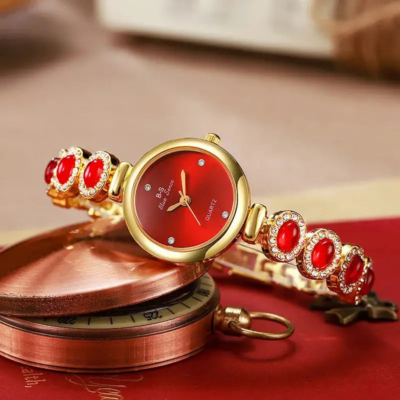 Famous Brand Women's Quartz Watches Luxury Green Gemstone Bracelet Watch Gift Female Wristwatch Dropshipping Relojes Para Mujer - Lootquake