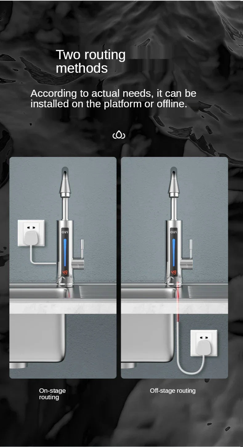 Robinet de cuisine électrique à chauffage instantané 3300 W, double usage, eau chaude et froide, sans réservoir, chauffage rapide avec affichage LED