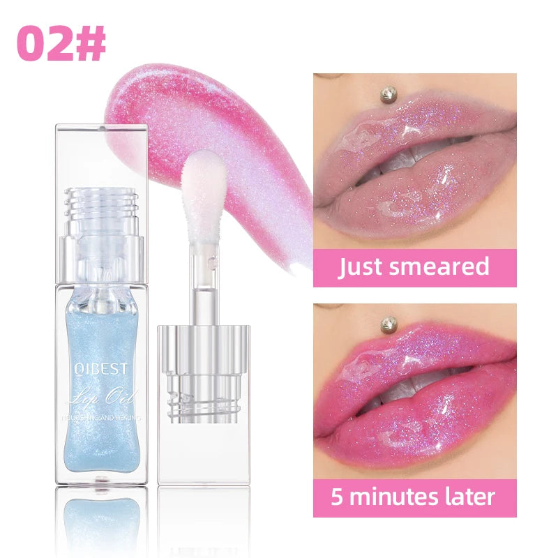 QIBEST - Bálsamo labial mágico con cambio de color cálido, brillo labial transparente, hidratante, brillo labial brillante, cosméticos para labios