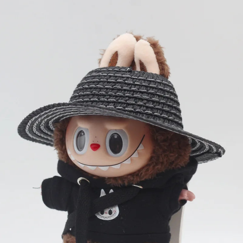 Chapeau Labubu ouvert en paille tissée, accessoire de fête, style campagnard, tenue Labubu pour soirée assise