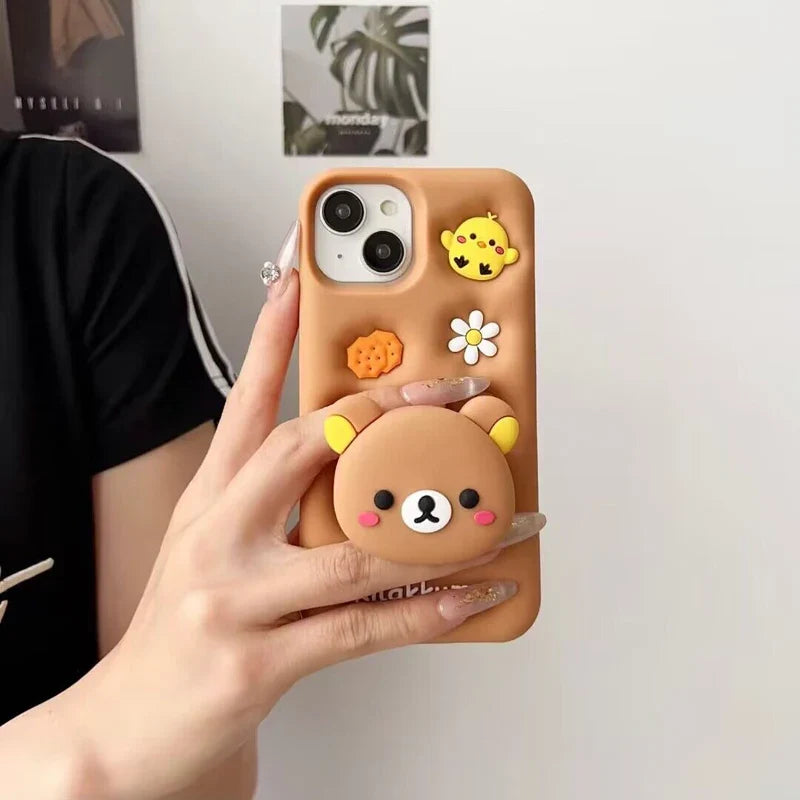 Cartoon Holder Cute Bear Head Grip Tok Holder Silicon Soft Phone Case