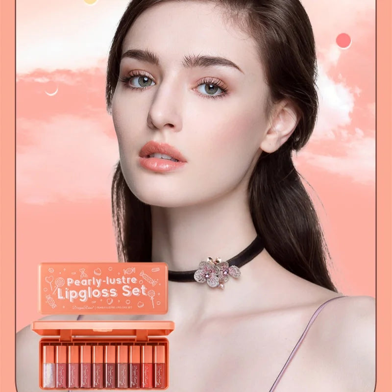 Lot de 10 rouges à lèvres liquides nacrés, brillants et hydratants, longue tenue, résistants à l'eau, ne se décolorent pas, mini glaçage à lèvres.