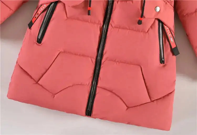 4 Color Big Size Winter Keep Warm Long Style Girls Jacket Teenage Thick Heavy Cold-proof Hooded Windbreaker Coat For Kids