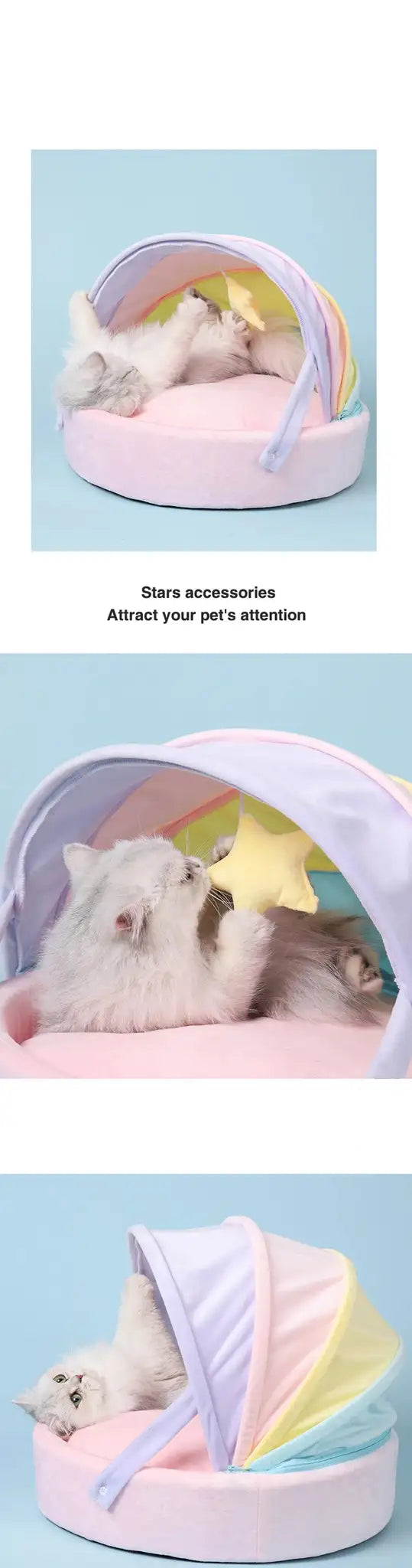 Cat House Bed Cute Cat Bed Rainbow Tent Pet Dog Sleeping Pad Winter Warm Deep Sleep Cat Nest Comfortable Breathable Cat House - Lootquake