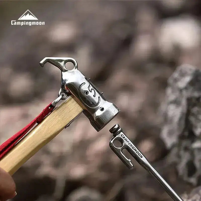 Campingmoon 1PCS Outdoor Multi-purpose Stainless Steel Copper Head Nail Puller Camping Hammer Fixed Tent Nail With Safety Rope - Lootquake