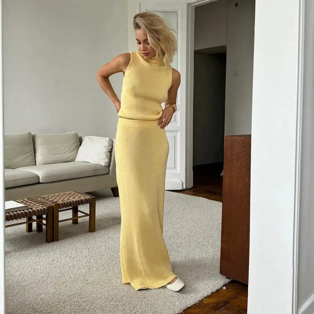 Tossy Elegant Knitwear 2 Piece-Set Long Dress Female Ribbed Sweater Pullover And Loose Patchwork Maxi Skirt Sets Ladies Outfits - Lootquake