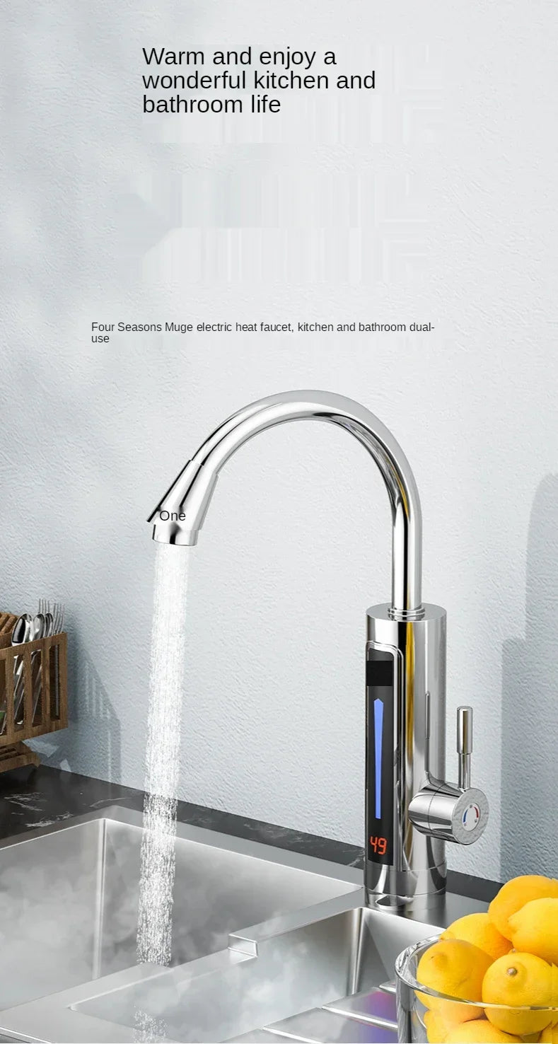 Robinet de cuisine électrique à chauffage instantané 3300 W, double usage, eau chaude et froide, sans réservoir, chauffage rapide avec affichage LED