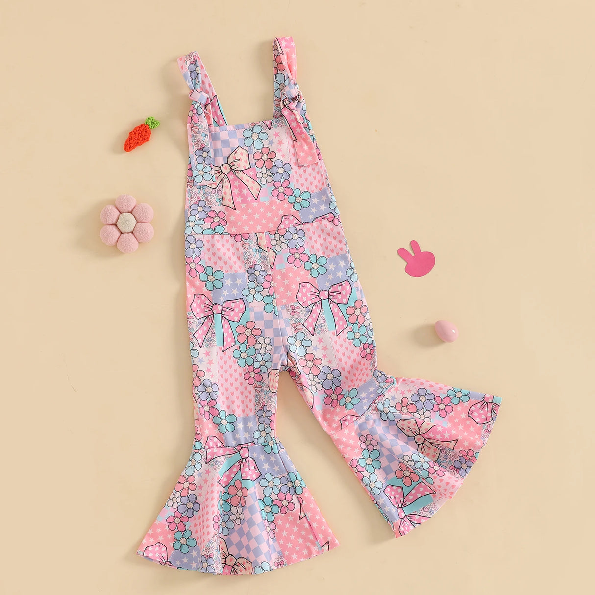 FOCUSNORM 0-4Y Lovely Little Girls Easter Rompers Pants 3 Style Sleeveless Floral Rabbit Print Jumpsuit Suspender Pants - Lootquake
