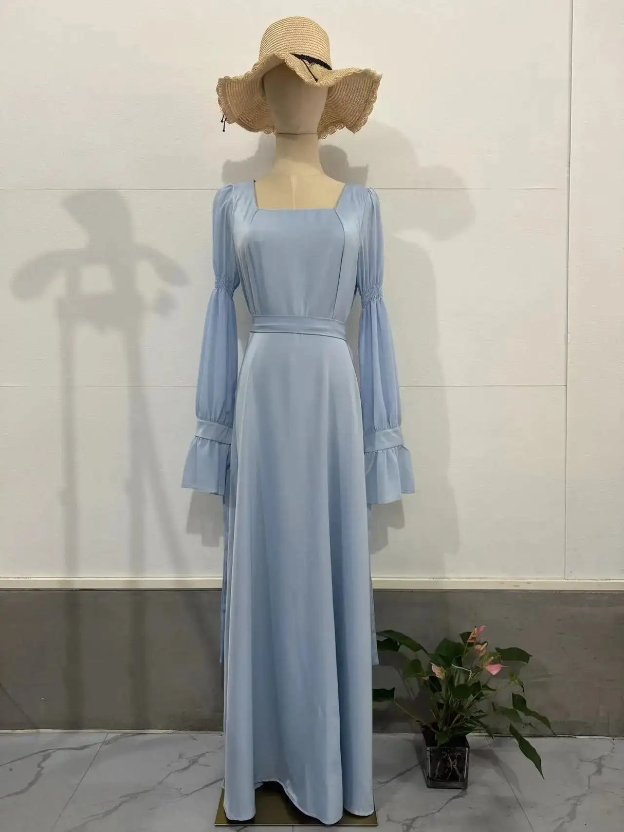 Eid Muslim Party Dress Women Sweet Puff Sleeve Long Dress Square Collar Vestidos Largo Ramadan Abayas Dubai Arab Long Robe 2024 - Lootquake