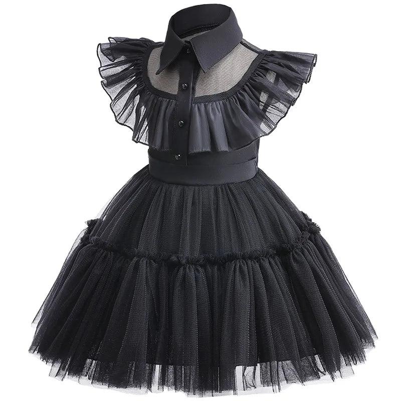 Halloween Wednesday Cosplay Costume 0-6-year-old Baby Fashion Hollow lace princess dress carnival girls black evening dress