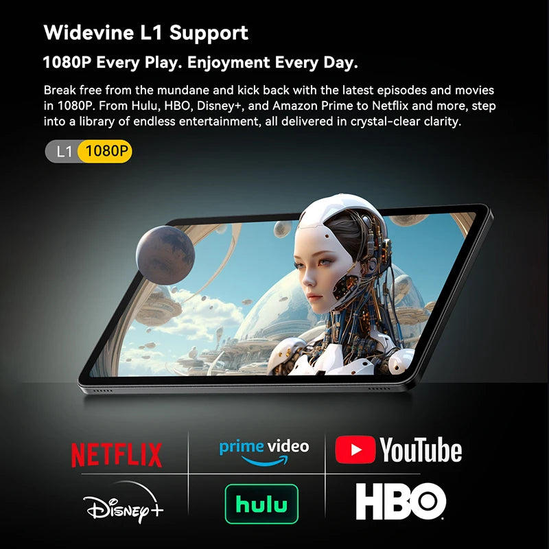 Tablettes Blackview MEGA 2 12 pouces 2K écran Widevine L1 24 Go (8 + 16) Android 15 256 Go 9000 mAh AI caméra principale Pad PC