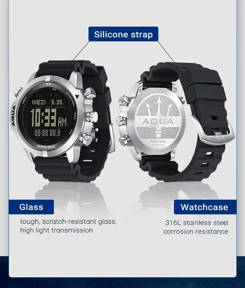 Men Dive Computer Watch Waterproof 100M Smart Digital Free Diving Watches Barometer Compass Temperature Clock - Lootquake
