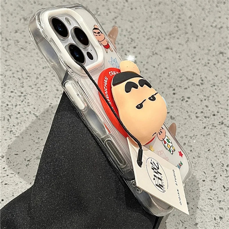 3D Anime Cute Couple Funny Crayon Shin-chan Magsafe Wireless Charge Case For iPhone