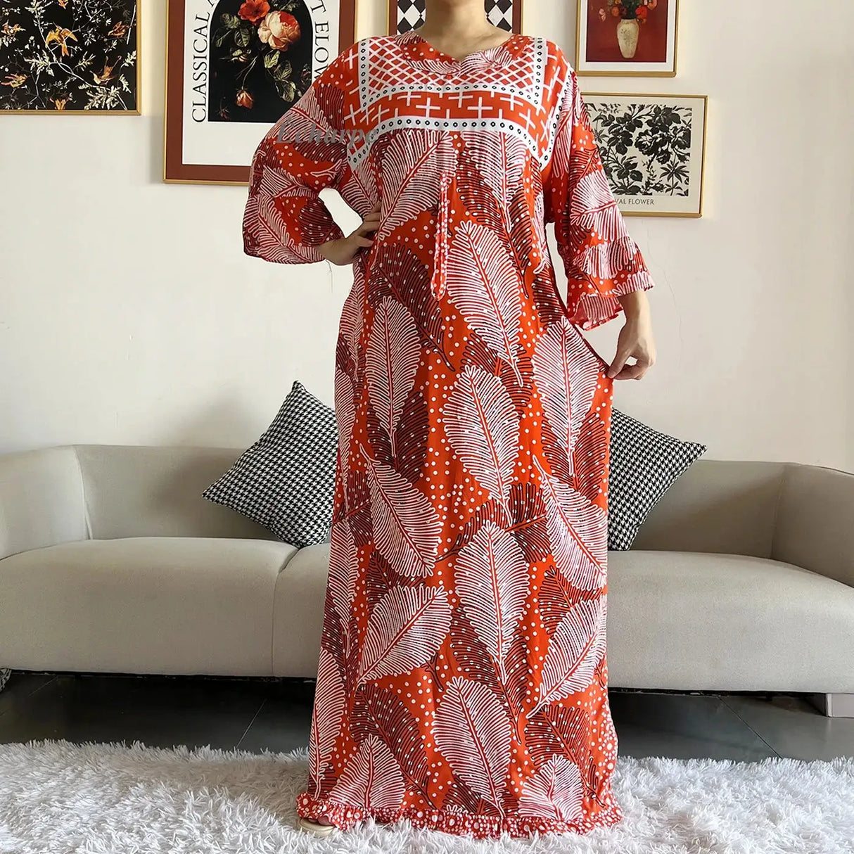 New Style African Dashiki Print Long Sleeve Loose Cotton Elegant Women Abaya Long Dress Summer Maxi Casual Dresses Vestidos - Lootquake