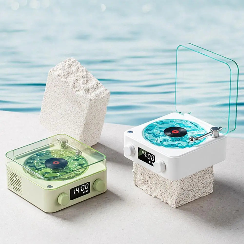 Altavoz Bluetooth con tocadiscos y reloj LED oceánico, sistema de audio con luz ambiental de alta fidelidad para decoración del hogar y regalos de cumpleaños.