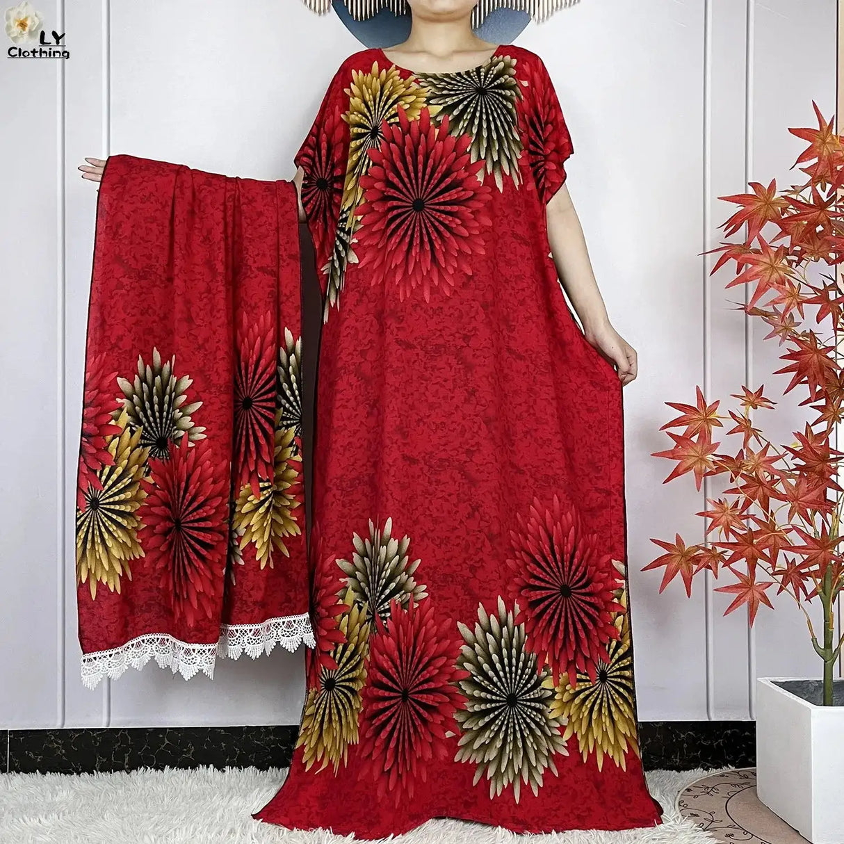 2024 Latest Muslim Sets Women Clothing Cotton Floral Loose Dashiki Long Dress African Abaya Dubai Traditional Islamic Clothing