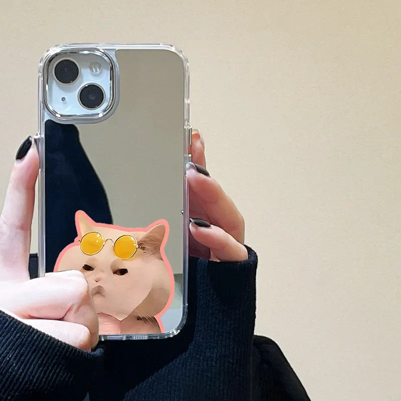 Funda para teléfono con espejo suave y bonito gato