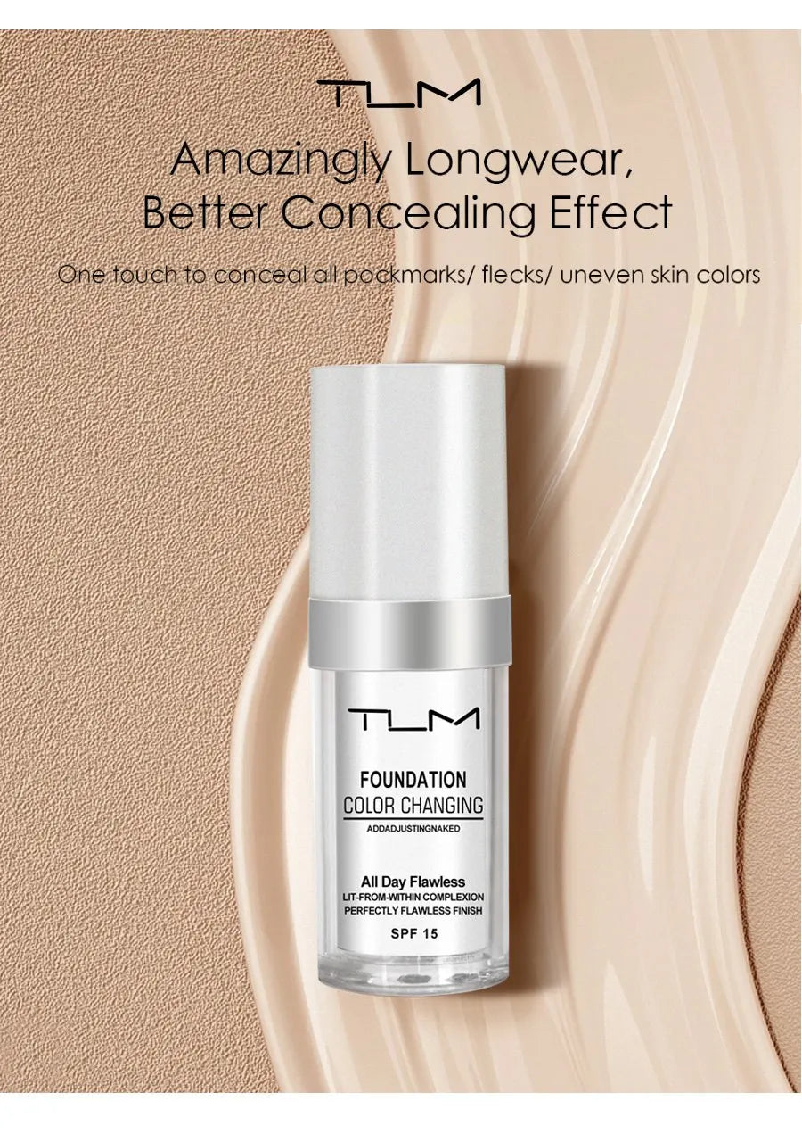 TLM TUM Base de maquillaje líquida profesional, cobertura total, corrector facial, resistente al agua, ilumina, cubre ojeras, 30 ml