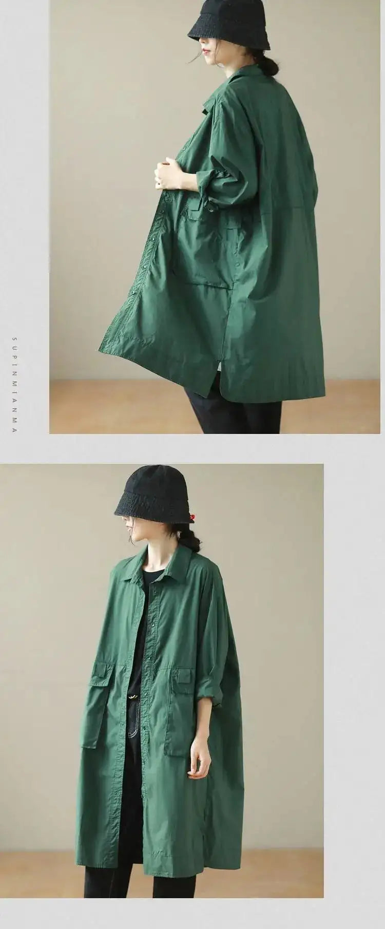 9290 Spring Fall Trench Coat Women Mid Length Windbreaker Single-breasted Double Pockets Casual Loose Overcoat Female Outerwear - Lootquake