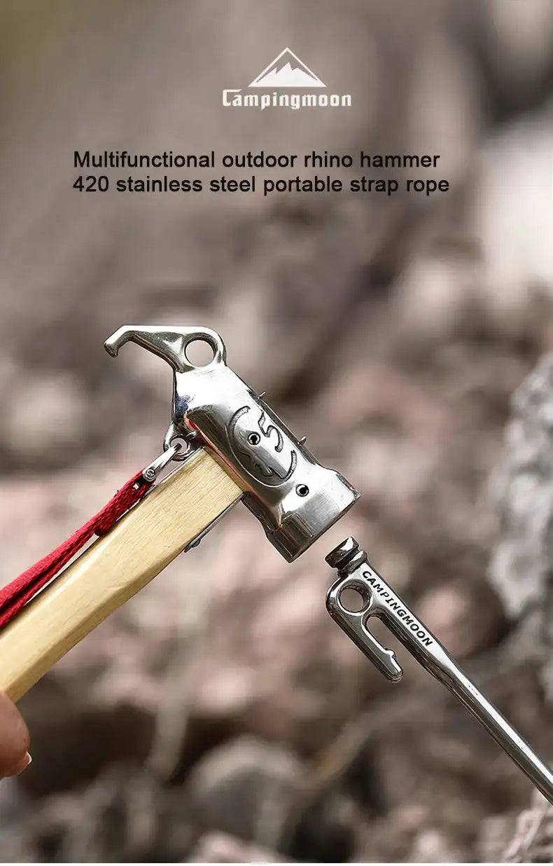 Campingmoon 1PCS Outdoor Multi-purpose Stainless Steel Copper Head Nail Puller Camping Hammer Fixed Tent Nail With Safety Rope - Lootquake