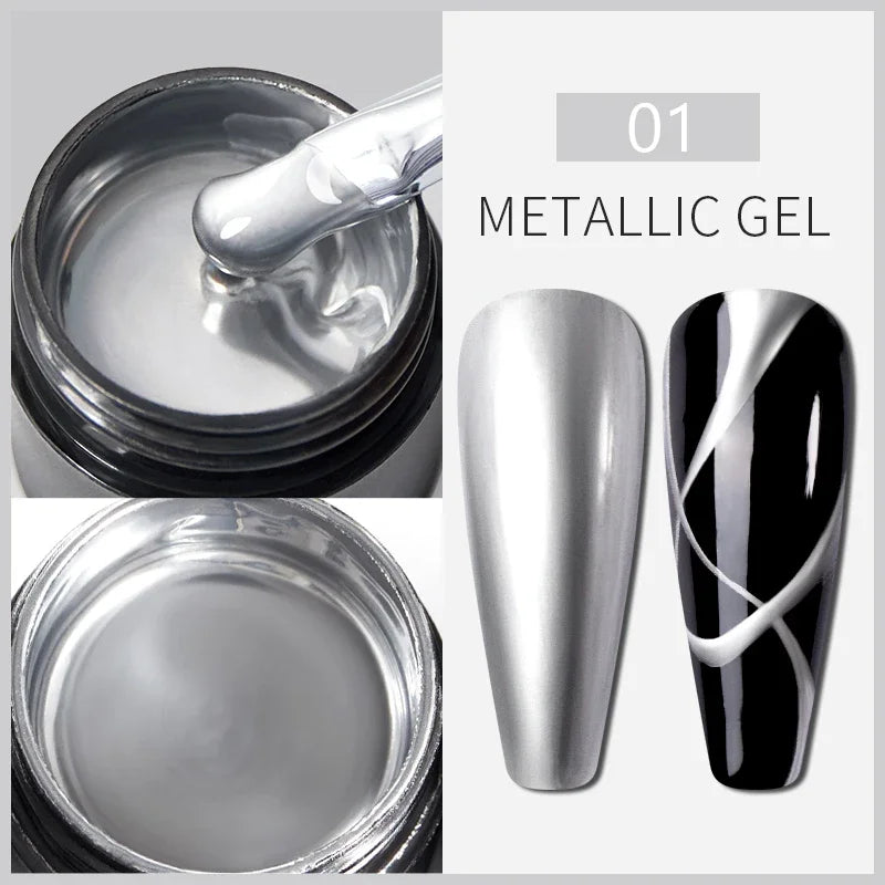 Esmalte de uñas en gel semipermanente, efecto espejo metálico, cromado, superbrillante, francés, UV LED, 5 ml, dorado y plateado.