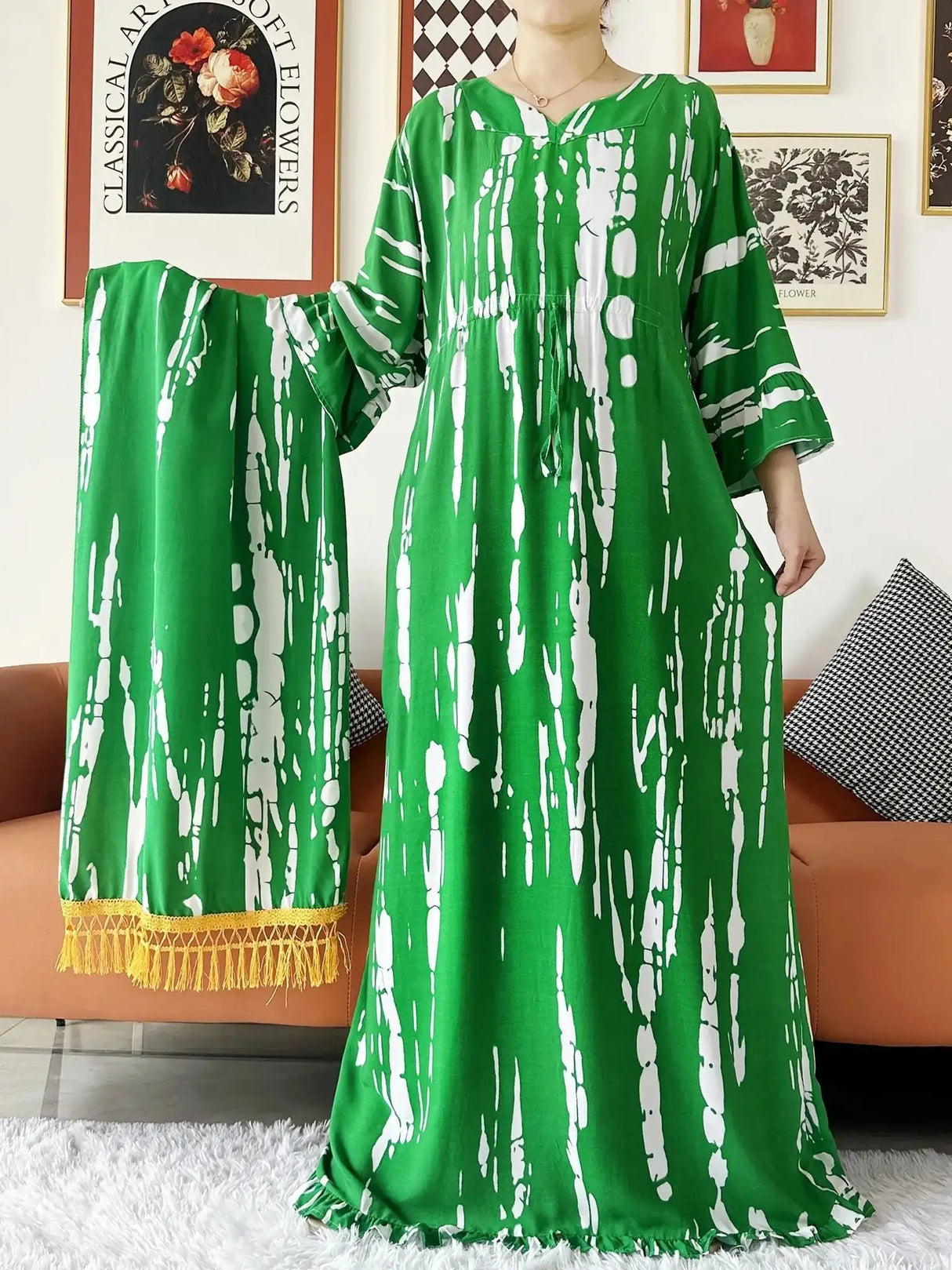 New Style African Dashiki Print Long Sleeve Loose Cotton Elegant Women Abaya Long Dress Summer Maxi Casual Dresses Vestidos
