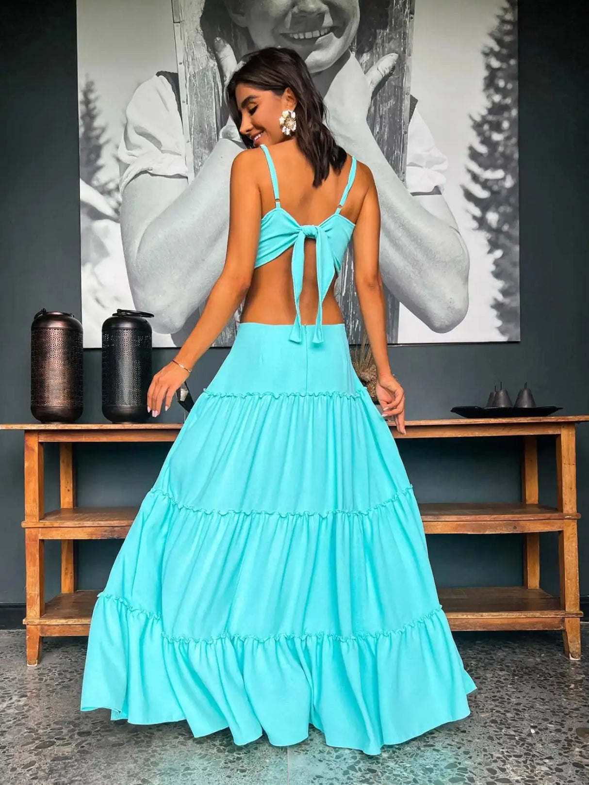 2024 Fashion New Women's Sexy Vacation Dress Solid Long Dress Cut Out Exposed Waist High Slit Suspender Long Skirt - Lootquake