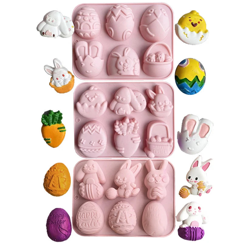 1pc 2024 Easter Bunny Silicone Mold 3D Egg Chocolate Mould Jelly Pudding Cute Rabbit Shape Easter Party Cake Decorating Tool - Lootquake