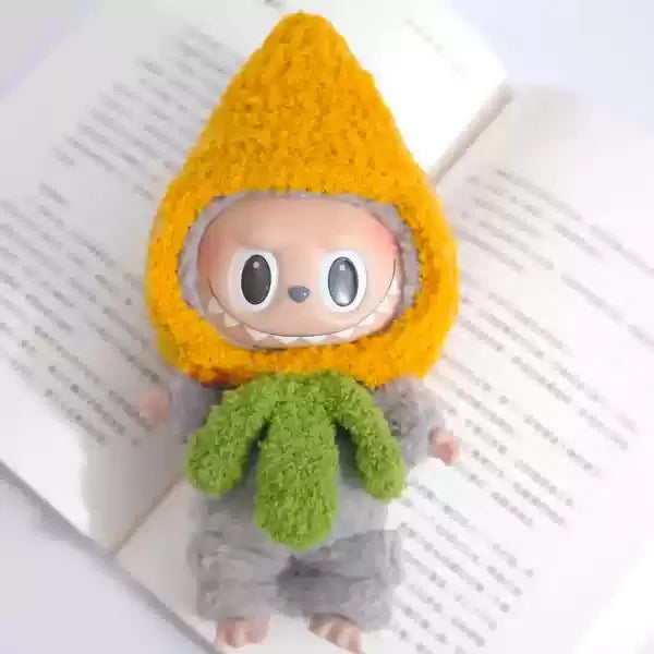 Colgante de muñeca Labubu, ropa de muñeca de goma, rabubu v2v1, sombrero con forma de corazón, macarrón, 17 cm y 15 cm