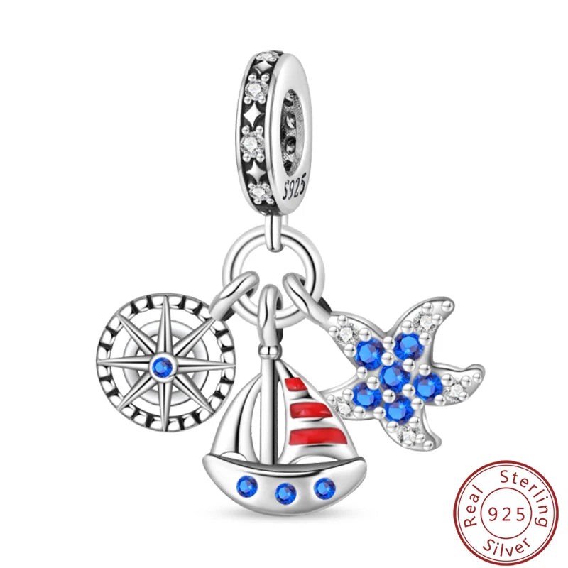 Ensemble de trois breloques en argent sterling S925, perles de 3 mm, motif princesse, golf, hamster, appareil photo, voyage, fabrication de bijoux fins