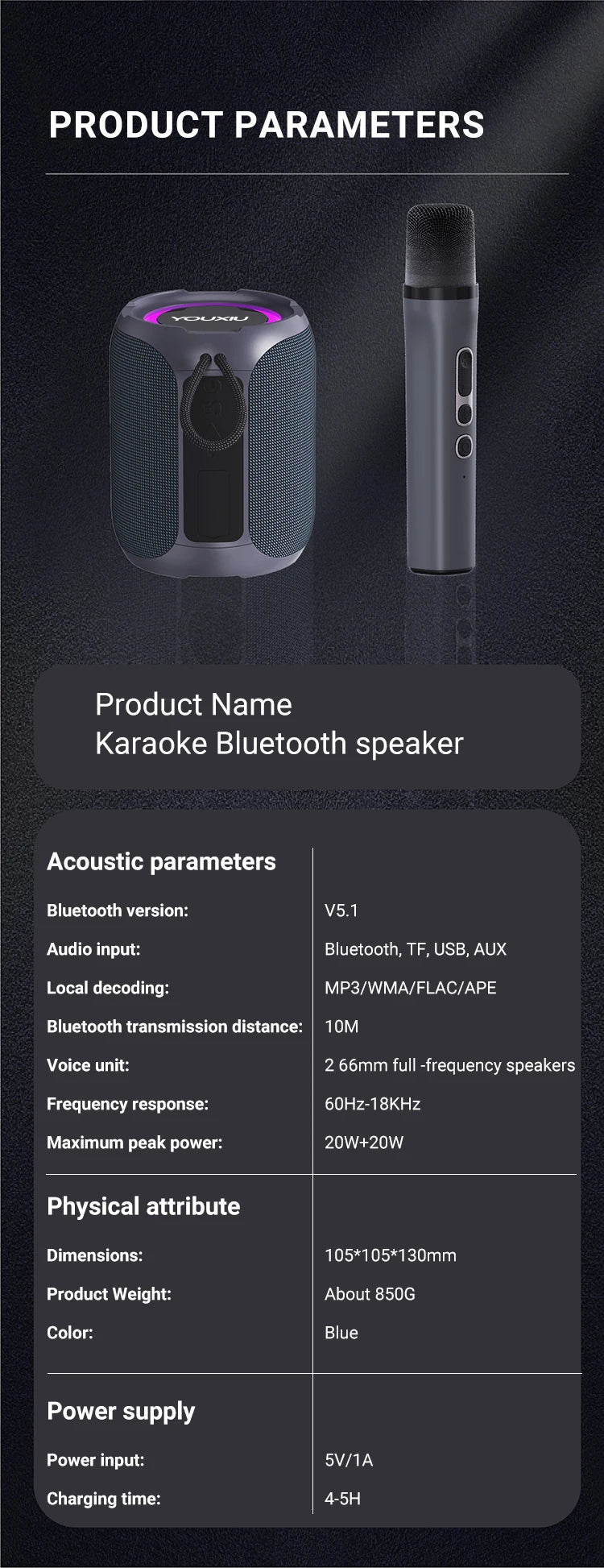 Altavoz Bluetooth portátil, subwoofer estéreo de 360 grados, resistente al agua IPX7, con iluminación, compatible con TF, TWS, inalámbrico, 40 W, para exteriores.