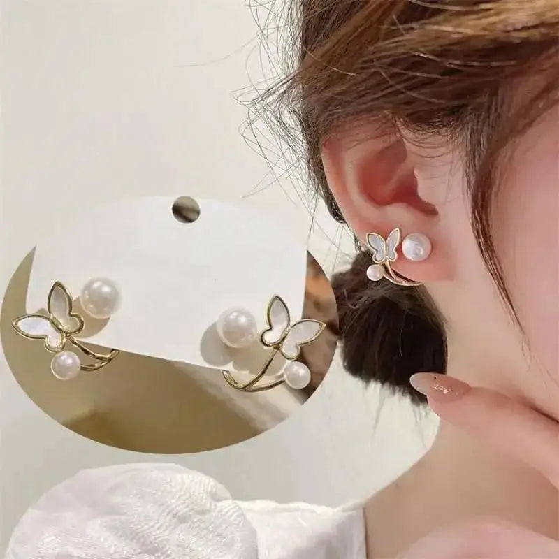 925 Silver Needle Korean Fashion Camellia Flower Earrings For Women Jewelry 2025 Trending Women's Black White Stud Earrings Gift - Lootquake