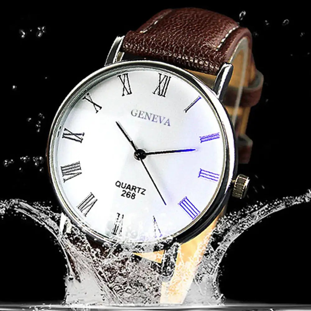 Men Watch Roman Numerals Blu-Ray Faux Leather Band Quartz Analog Business WristWatch 2022 - Lootquake