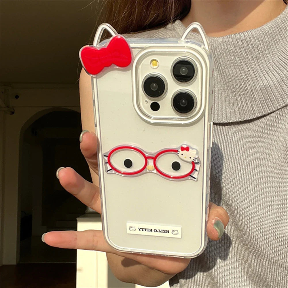Cute Ears Glasses Hello Kitty Phone Case