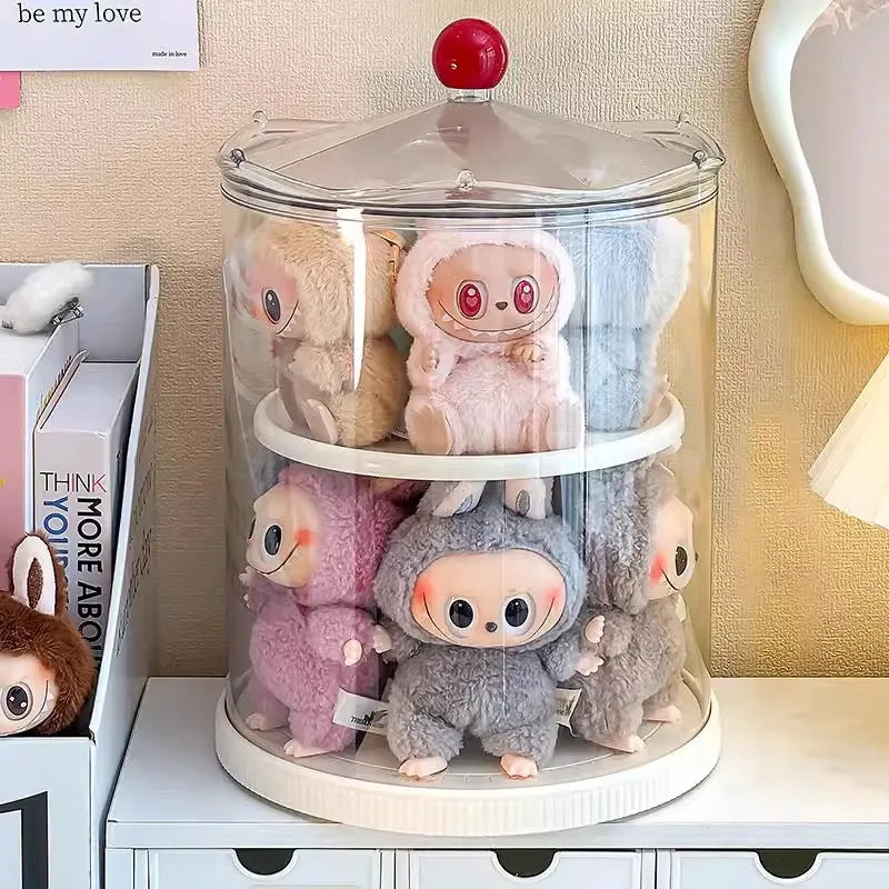 Labubu Rotating Display Box, Transparent Acrylic, Plush Doll Hand-Made Dust-Proof Labubu Pendant Storage Box.