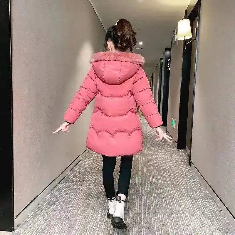 4 Color Big Size Winter Keep Warm Long Style Girls Jacket Teenage Thick Heavy Cold-proof Hooded Windbreaker Coat For Kids - Lootquake