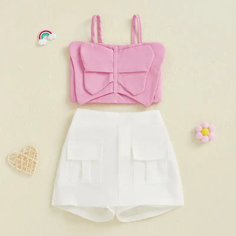 Adorable Baby Girl Sleeveless Top and Shorts Set with Cute Butterfly Print for Summer Outfit 2 Pieces Set - Lootquake