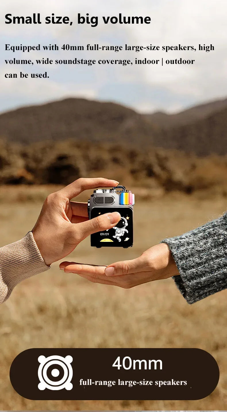 Mini haut-parleur Bluetooth intelligent à écran tactile, lecteur audio portable, appel mains libres sans fil, boîte à musique MP3, prise en charge de la lecture TF, contrôle par application