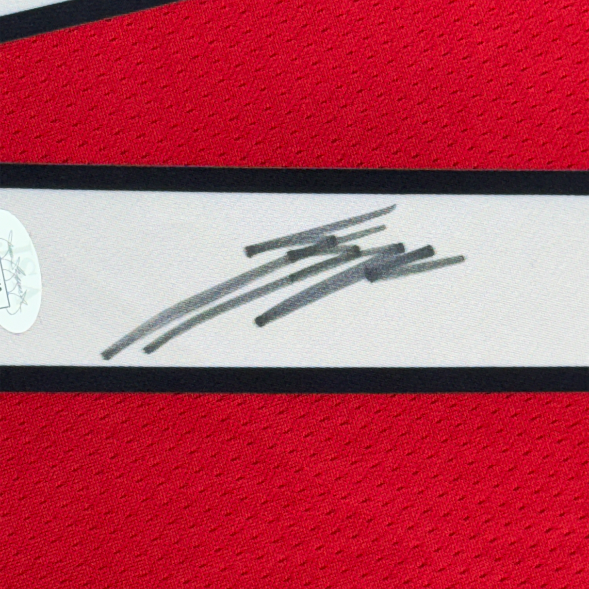 Framed Autographed/Signed Shaedon Sharpe 35x39 Portland Red Basketball Jersey JSA COA