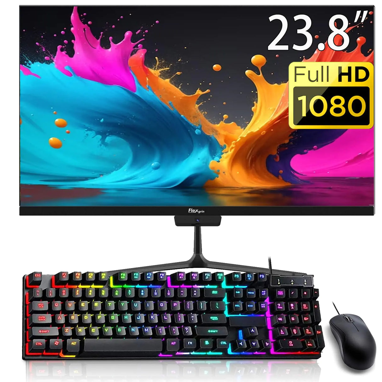 FLEXGRIN 23.8" FHD All-in-One Desktop Computer PC Intel Celeron N5095 2.9GHz 8GB RAM 512GB SSD 1920x1080 Display RGB Keyboard Mouse CAM WiFi Windows 11 Pro - Lootquake