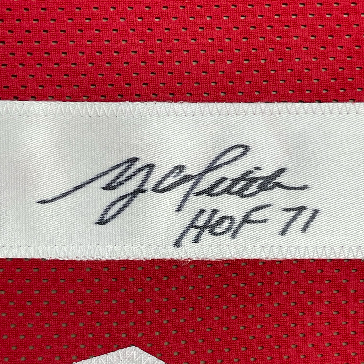 Camiseta de fútbol americano enmarcada, autografiada y firmada, título YA, HOF 71, 35 x 39, San Francisco Red, JSA COA