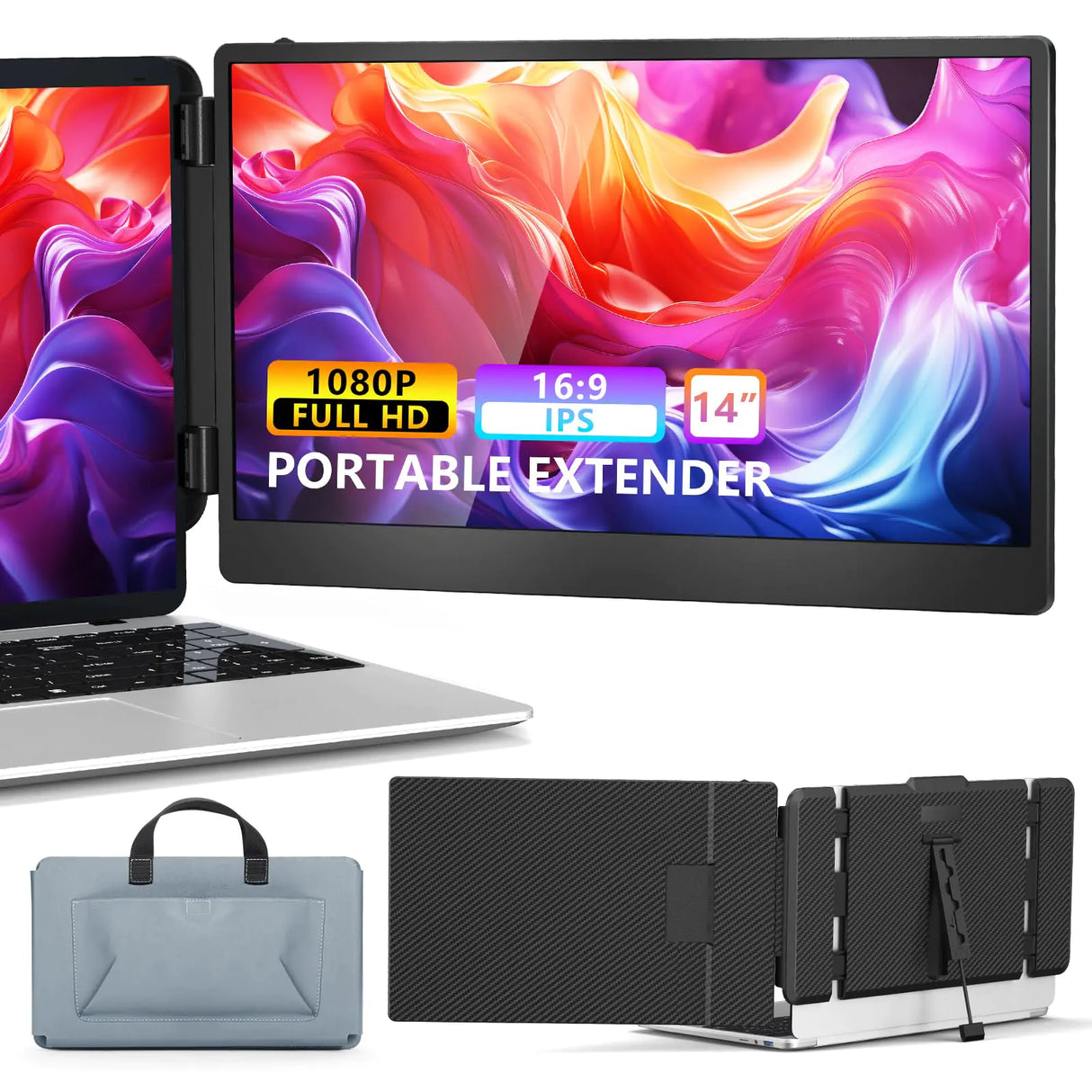 Laptop Screen Extender 14" Portable Monitor for Laptops 1080P FHD IPS Display Dual Extended Monitor for 13"-17" Laptops USB-C/HDMI Ports Plug & Play Compatible with Windows Mac Android Switch PS5 - Lootquake