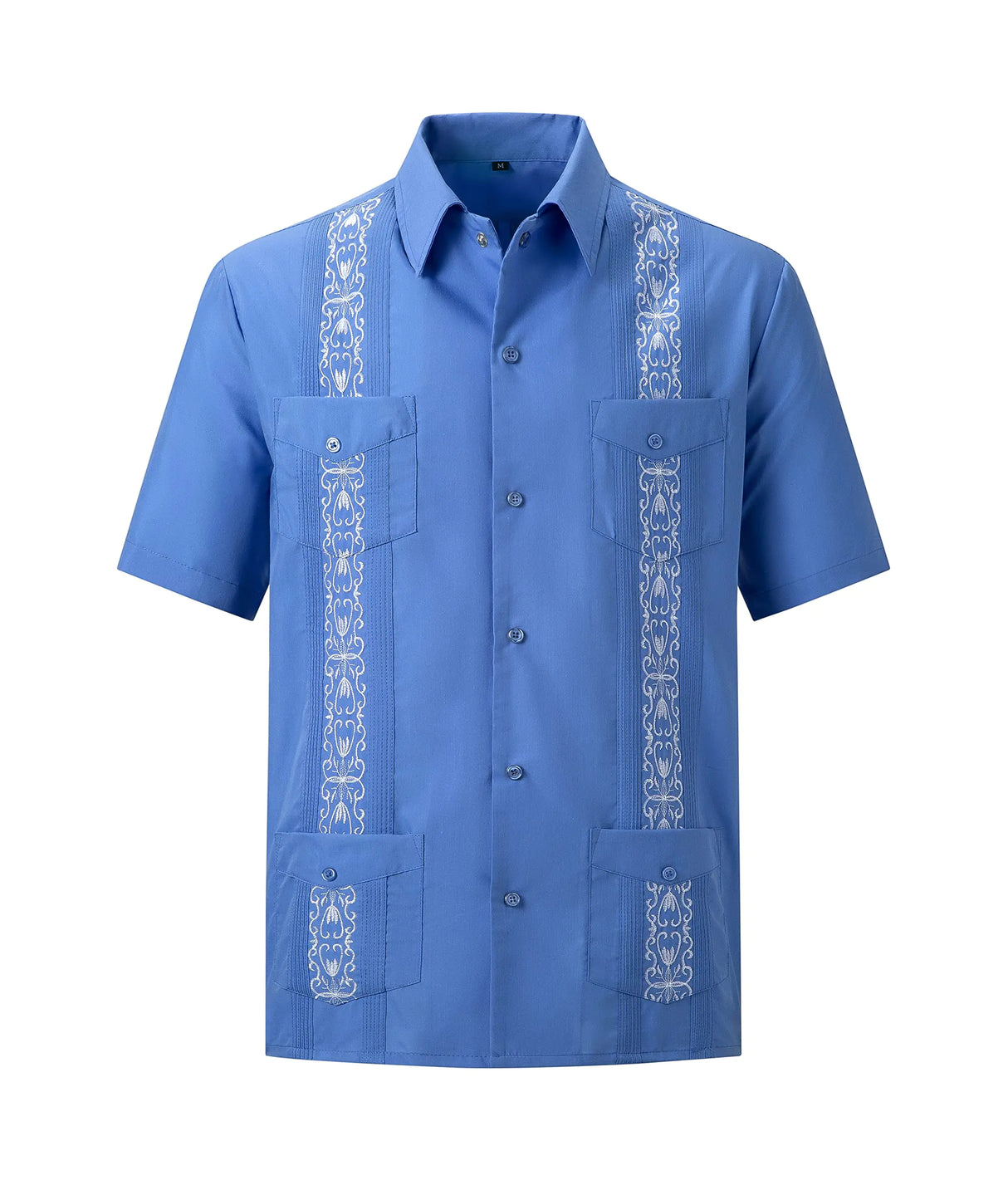 Mens Guayabera Shirts Short Sleeve Casual Snap Shirts(Blue M) - Lootquake