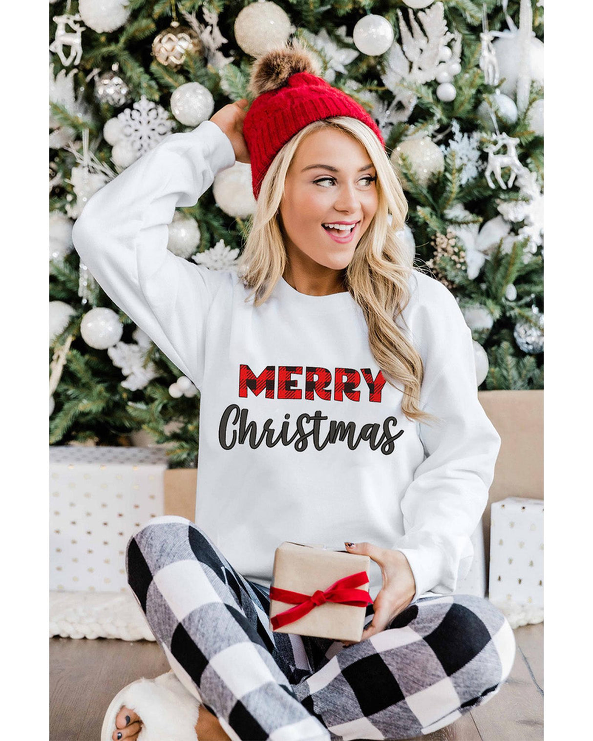 NNEDSZ Azura Exchange MERRY Christmas Plaid Print Pullover Sweatshirt - L
